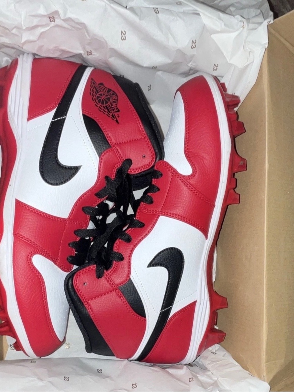 Air Jordan 1 Size 11.5 2023 Football Cleats Red/White/Black OG Box  CHECK DESCP